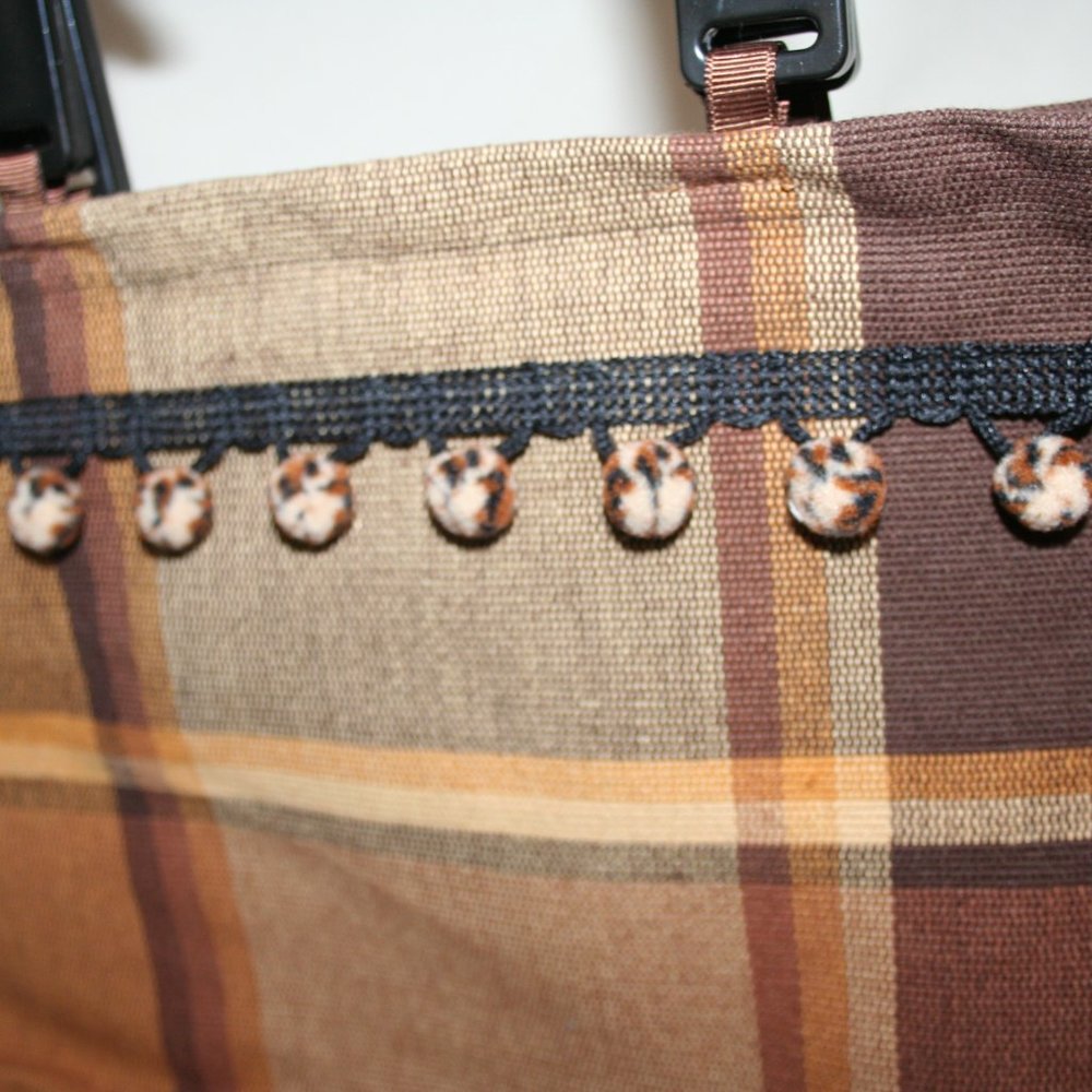 NWOT POM POM PURSE AUTUMN PLAID CANVAS TOASTED BROWN SMALL TOTE BAG CARRYALL - Picture 14 of 15